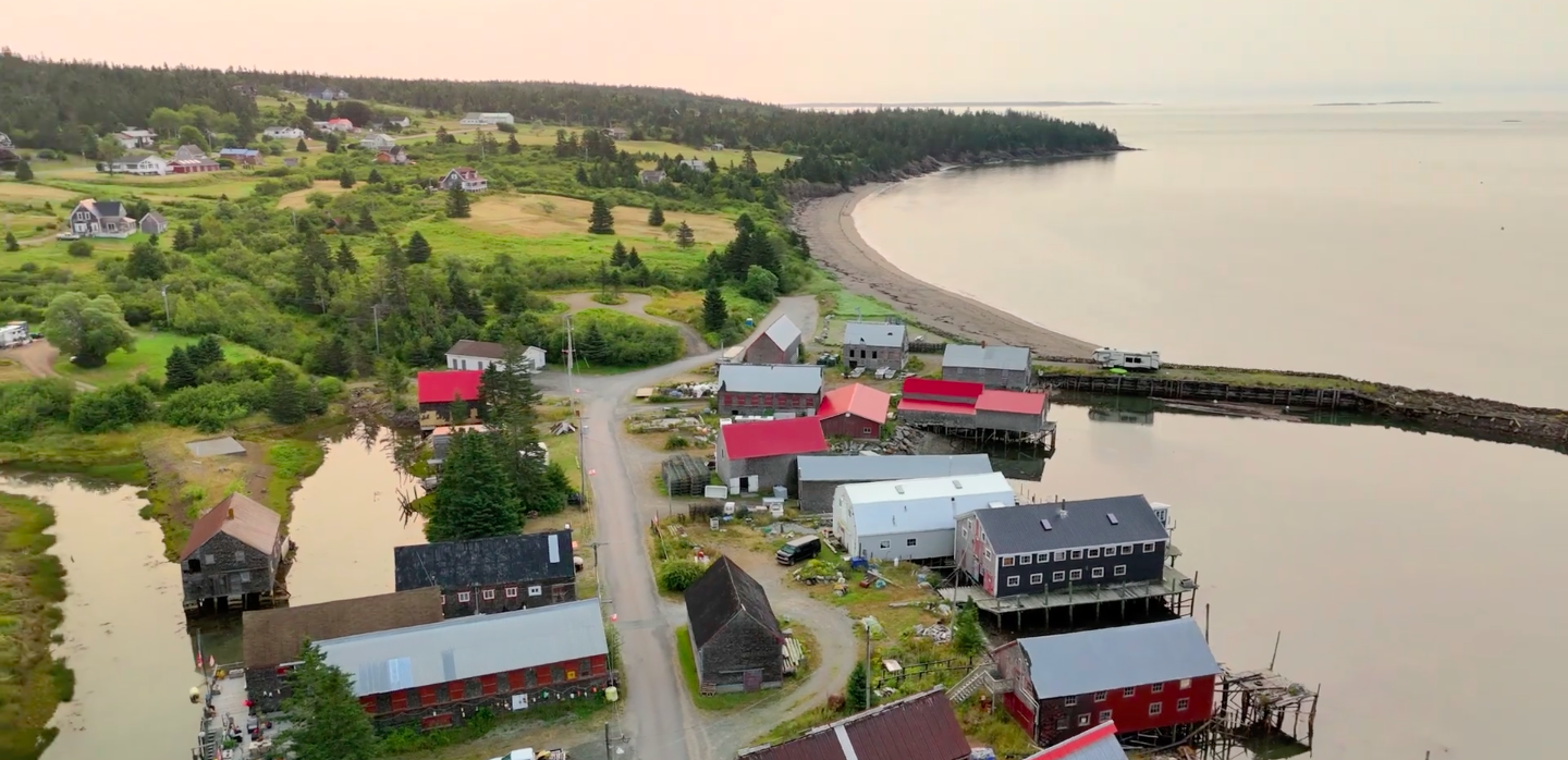 Smoke sheds and the tidal waterfront at Seal Cove